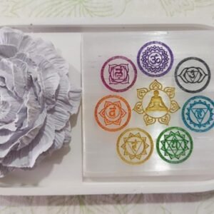 Selenite Charging Plate – 7 Chakra Engraving